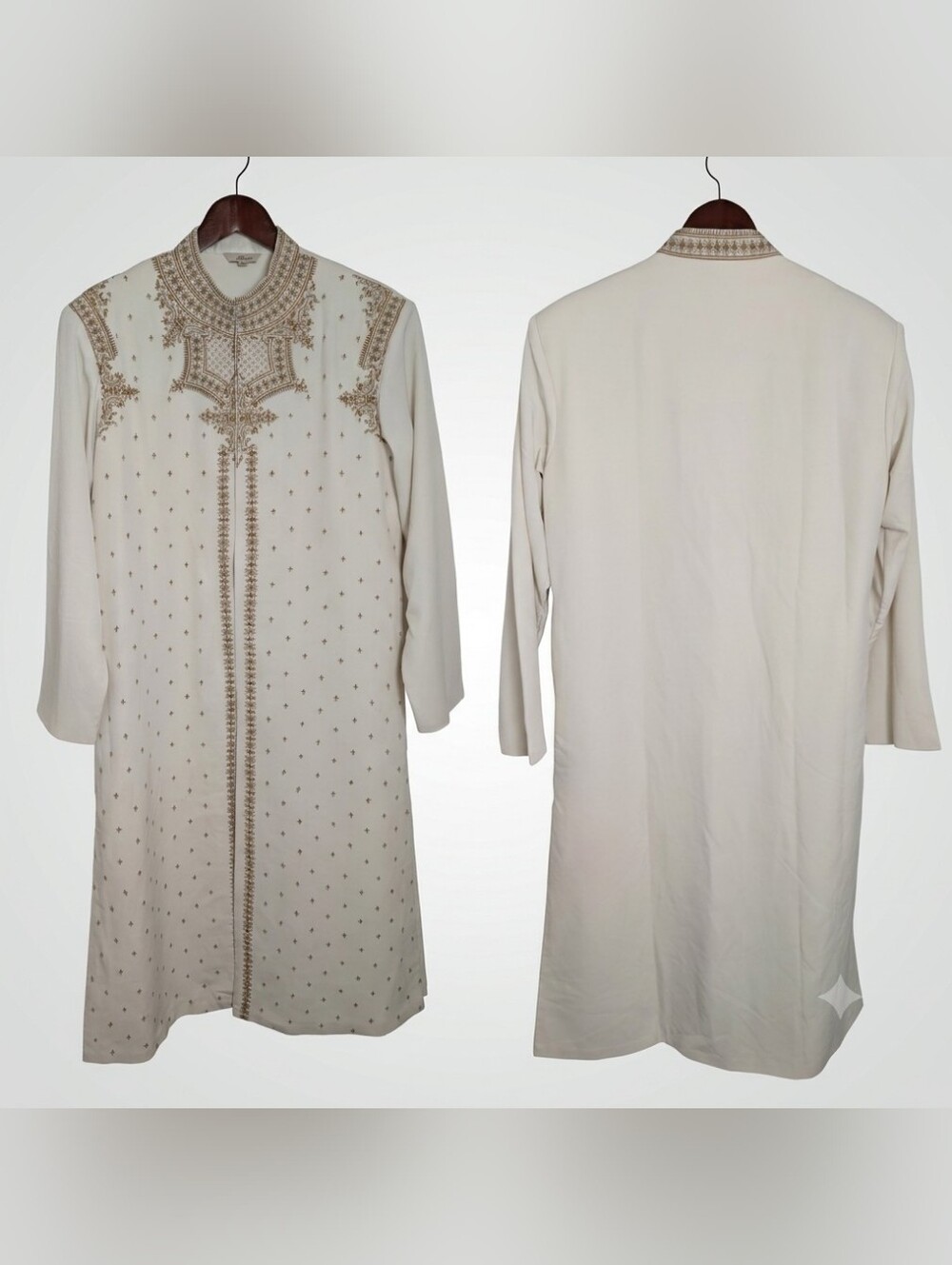 Gem Garments Mens Sherwani Coat Size 100 Medium Embroidered Tunic Ivory Cream